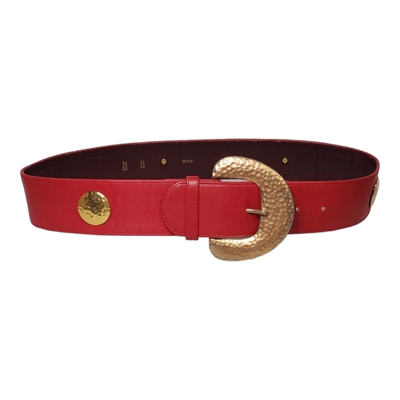 GIVENCHY Red Leather Gold Studded Belt 80/ 32 Made in France - Picture 4 of 9